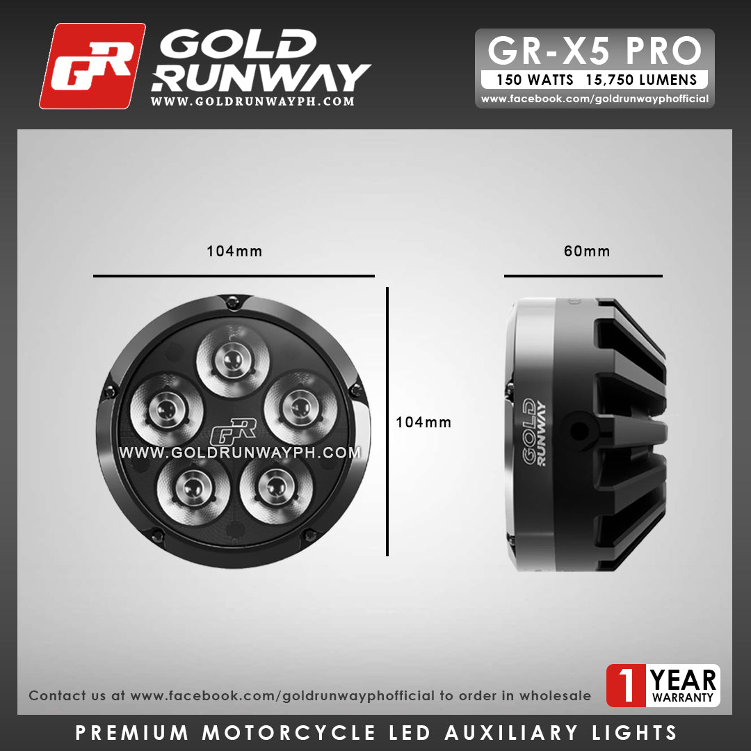 Gold Runway GR-X5 PRO RLC3 150W 6300K 15750LM Motorcycle Lights