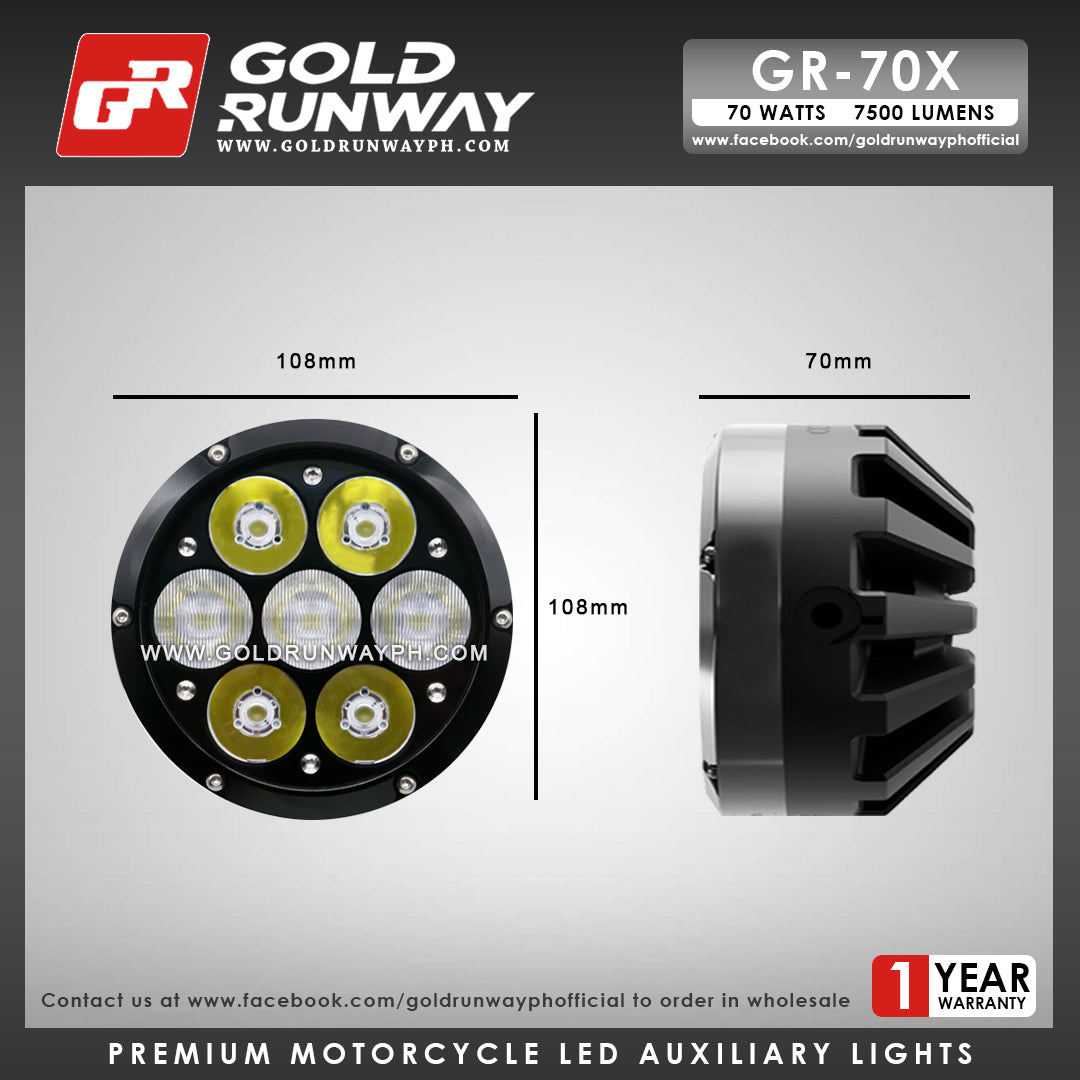 Gold Runway GR-70X Combo 70W 6000K 7500LM Motorcycle Lights