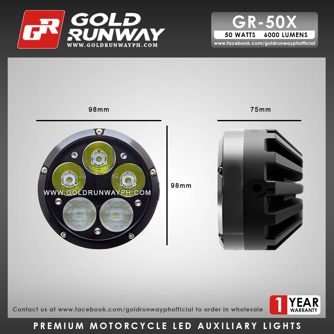 Gold Runway GR-50X Combo 50W 6000K 6000LM Motorcycle Lights