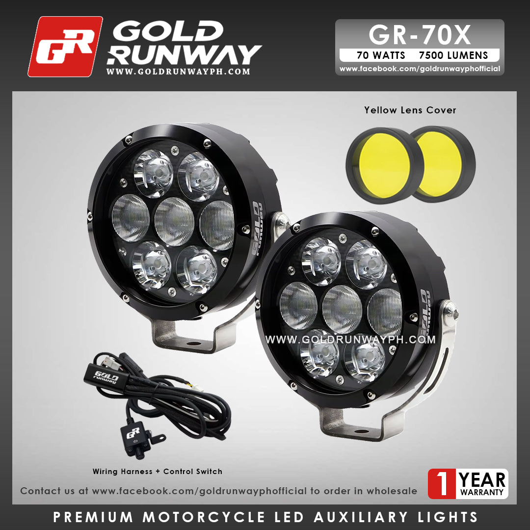 Gold Runway GR-70X Combo 70W 6000K 7500LM Motorcycle Lights
