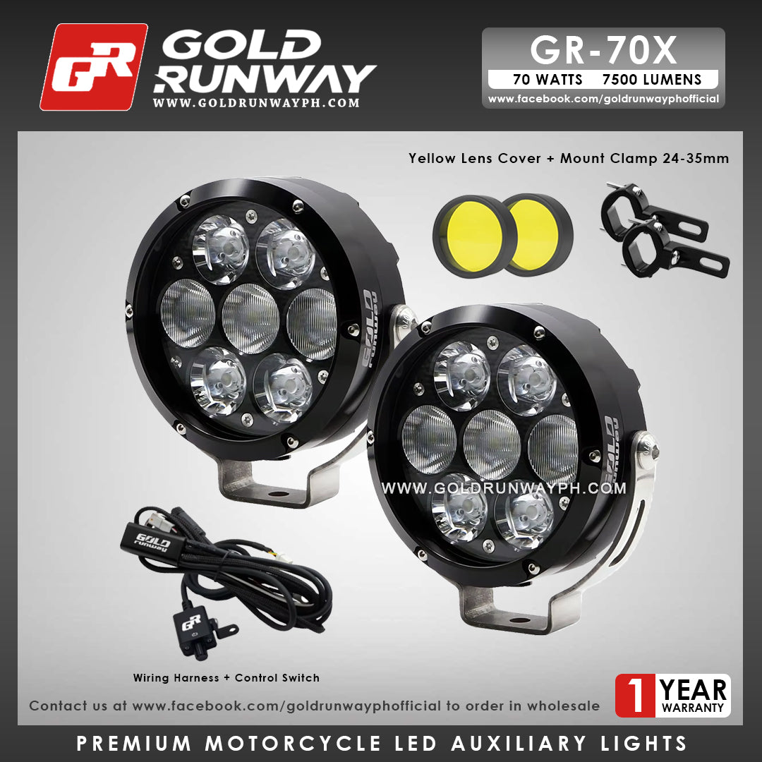 Gold Runway GR-70X Combo 70W 6000K 7500LM Motorcycle Lights