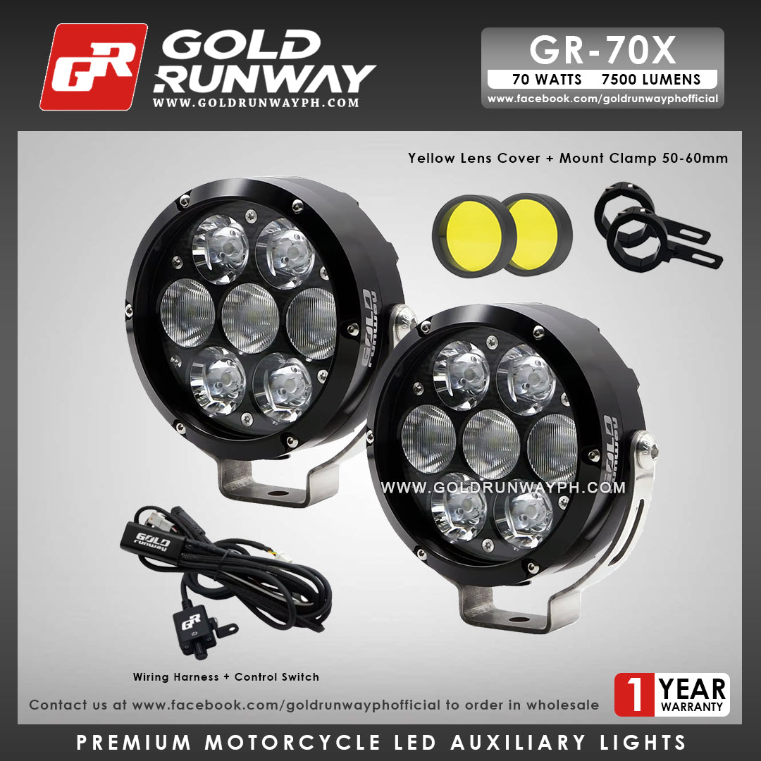 Gold Runway GR-70X Combo 70W 6000K 7500LM Motorcycle Lights
