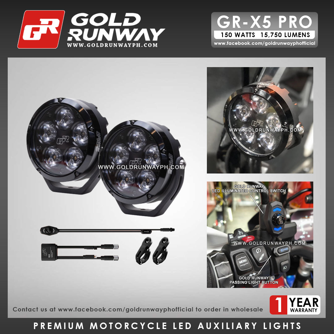 Gold Runway GR-X5 PRO RLC3 150W 6300K 15750LM Motorcycle Lights