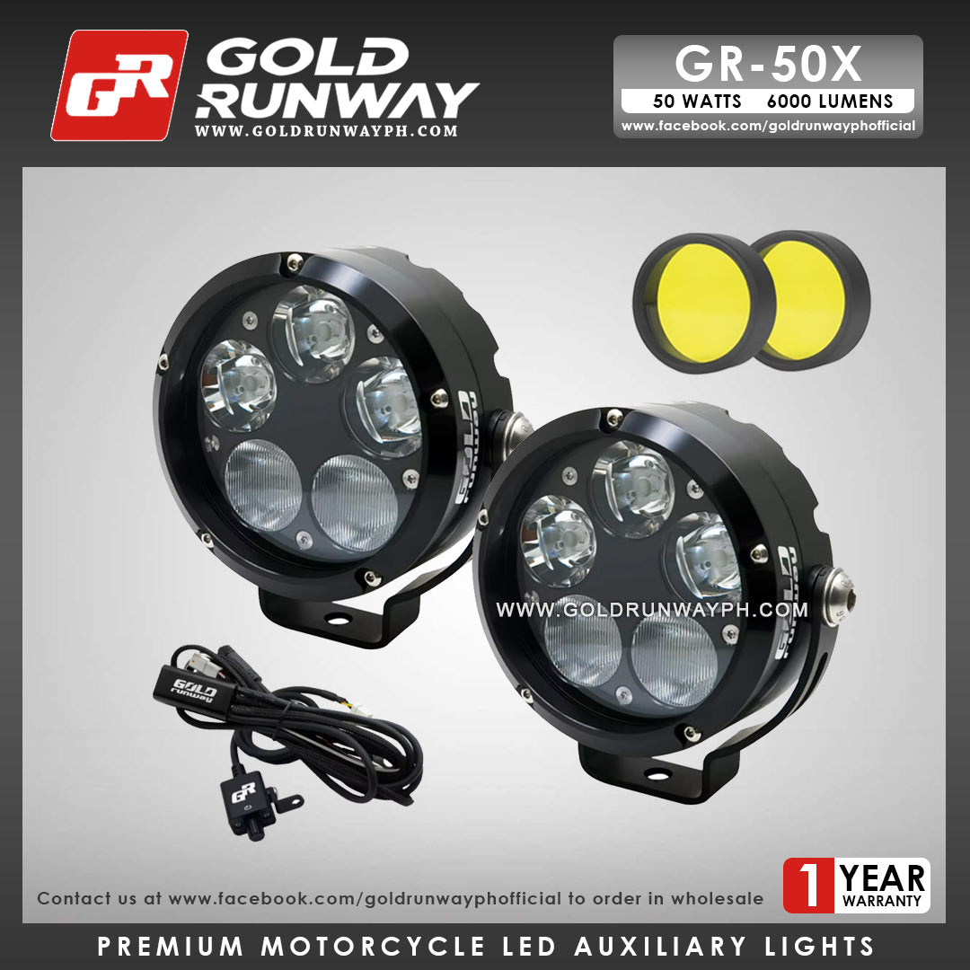 Gold Runway GR-50X Combo 50W 6000K 6000LM Motorcycle Lights – Gold ...