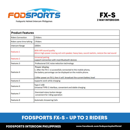 Fodsports FX-S Motorcycle Helmet Bluetooth Intercom