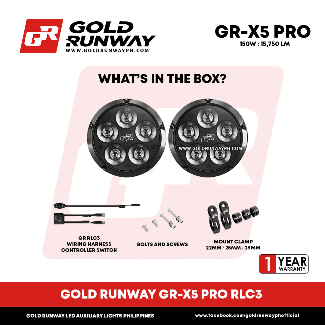 Gold Runway GR-X5 PRO RLC3 150W 6300K 15750LM Motorcycle Lights